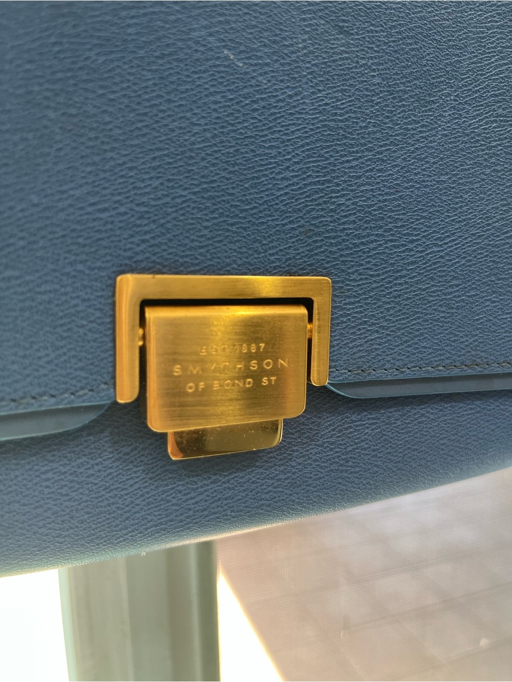 Smythson Blue Leather Crossbody Bag with Gold Hardware